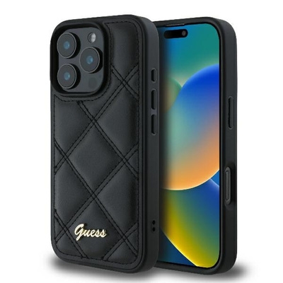 Originalen ovitek Guess Quilted Metal Logo iPhone 16 Pro Max - Black