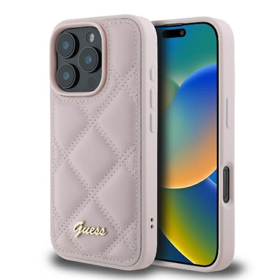 Originalen ovitek Guess Quilted Metal Logo iPhone 16 Pro Max - Pink