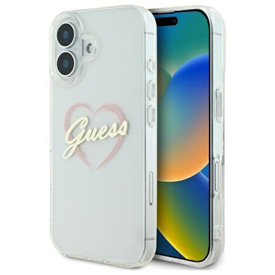 Originalen ovitek Guess IML Heart iPhone 16 - Transparent