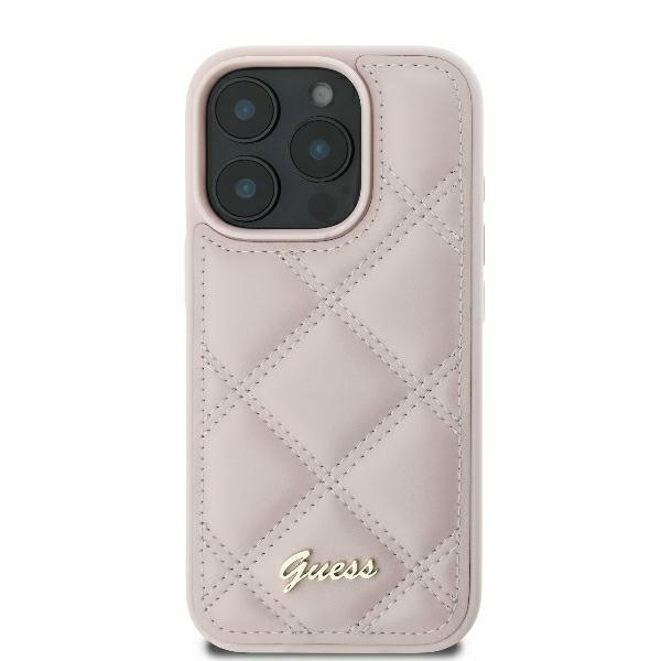 Originalen ovitek Guess Quilted Metal Logo iPhone 16 - Pink