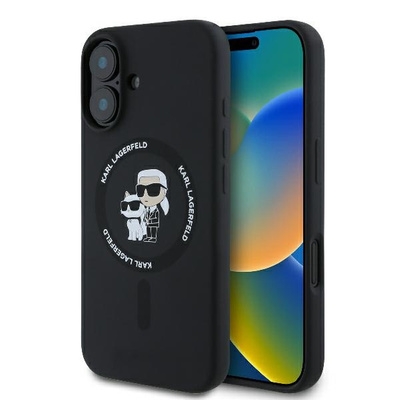 Originalen ovitek Karl Lagerfeld Silicone Karl&Choupette Heads Ring MagSafe for iPhone 16 Plus - Black