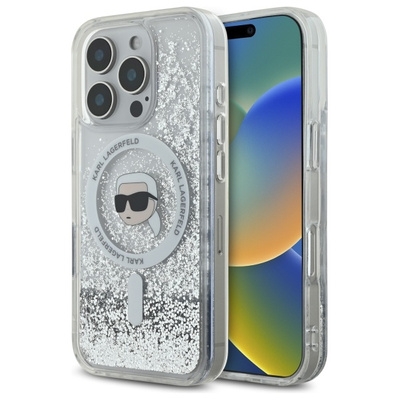 Originalen ovitek Karl Lagerfeld Liquid Glitter Karl Head Magsafe for iPhone 16 Pro Max - Clear