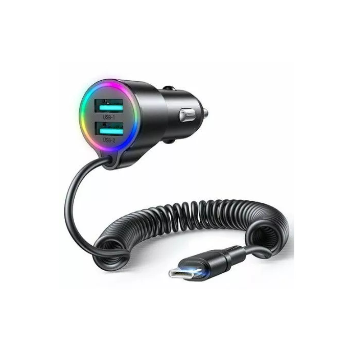 Joyroom 3-in-1 fast car charger with USB-C cable 1.5m 17W Black