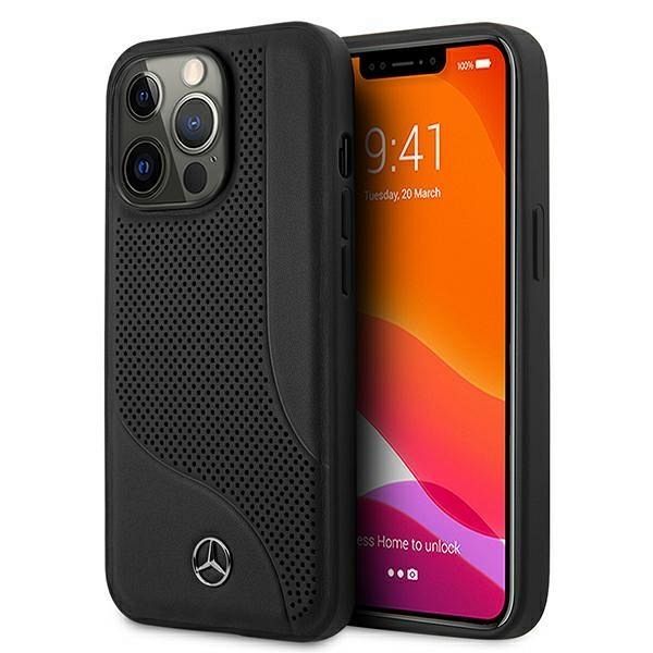 Mercedes-Benz Perforated Area Genuine Leather Hard Case for iPhone 13 Pro (black)