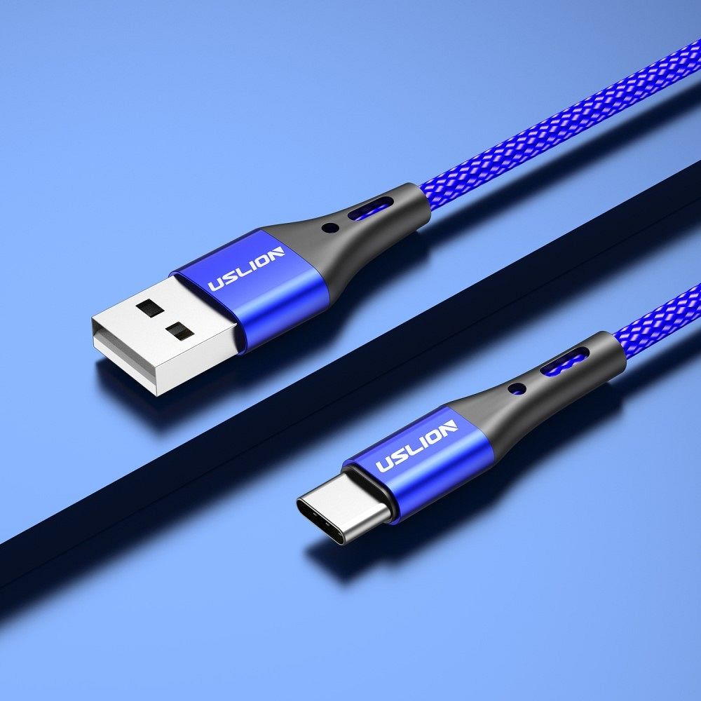 USLION Type C Data Cable 3A Fast Charging Braided Cord 2M - Blue