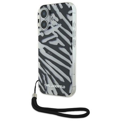 Originalna maska Karl Lagerfeld IML Zebra Pattern & Cord iPhone 16 - Black