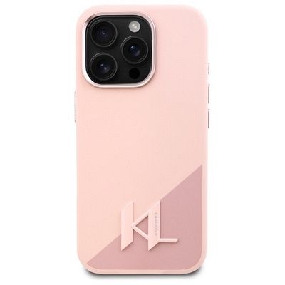 Originalna maska Karl Lagerfeld Silicone Shadow Metal Initial MagSafe iPhone 16 Pro - Pink